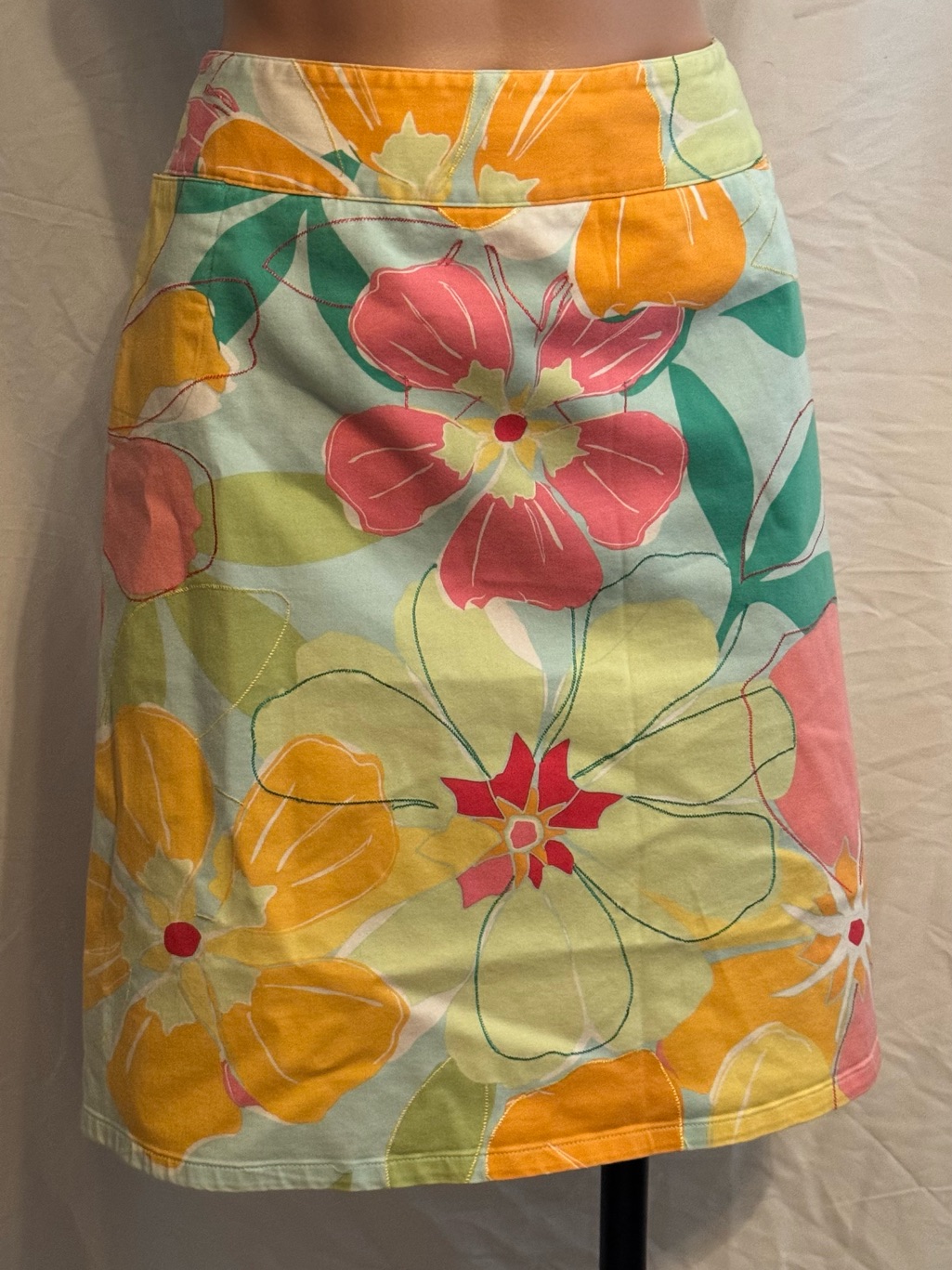 Talbots Colorful Vintage Floral Stretchy A-Line Mini Skirt